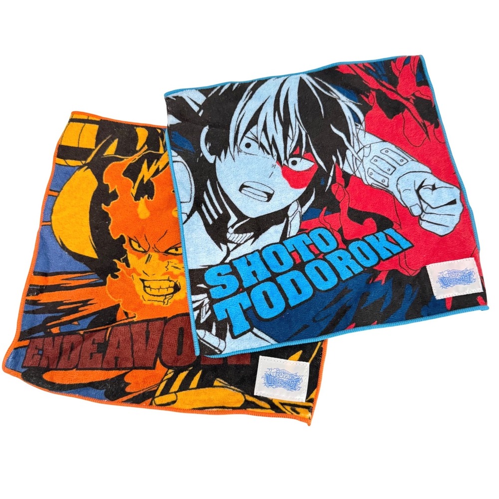2 My Hero Academia Ultra Impact Hand Towels Todoroki Endeavor Bandai Japan 9.5"
